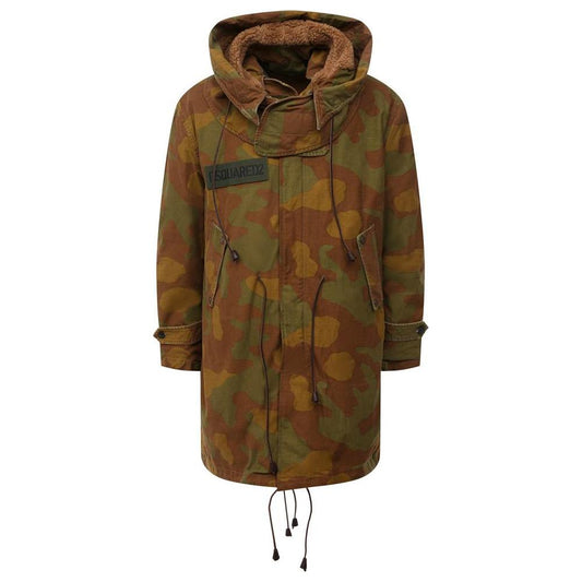 Dsquared² Camo Textured Hooded Parka with Leather Details Dsquared² Dark Olive Green