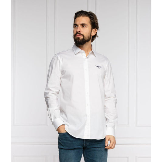Aeronautica Militare White Cotton Men's Shirt Aeronautica Militare Light Gray