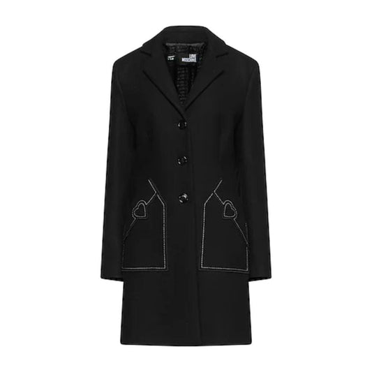 Love Moschino Black Wool Women Coat Love Moschino Black