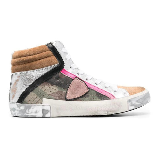 Philippe Model Army Green High-Top Sneakers with Leather Accents Philippe Model Light Gray