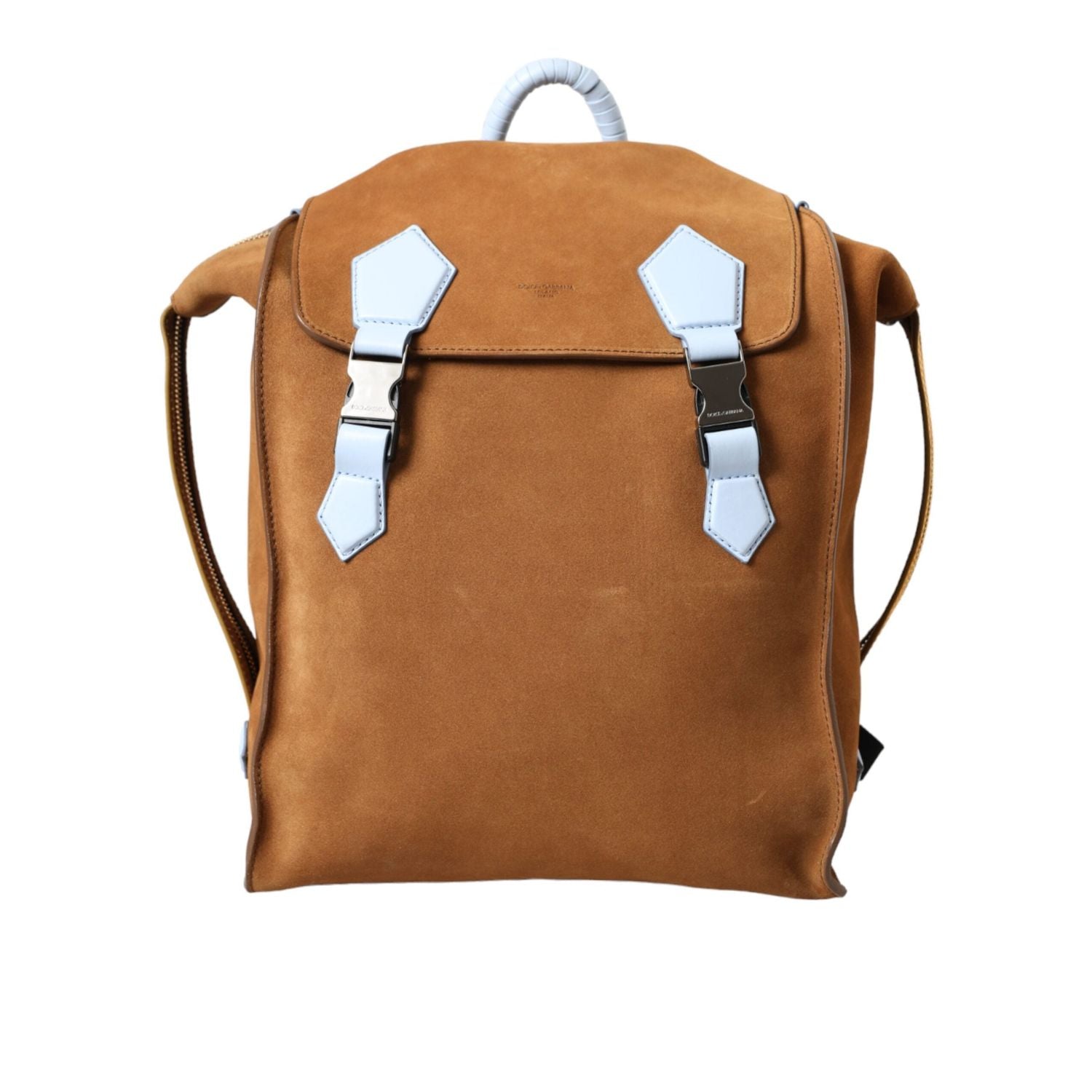 Dolce & Gabbana Brown Yellow Suede Leather Logo Backpack Bag