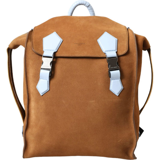 Dolce & Gabbana Brown Yellow Suede Leather Logo Backpack Bag Dolce & Gabbana Sienna