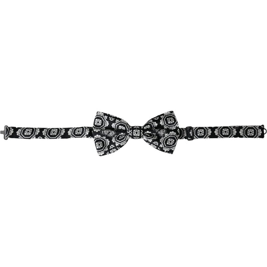 Dolce & Gabbana Black White Printed Adjustable Neck Men Bow Tie Dolce & Gabbana Gray