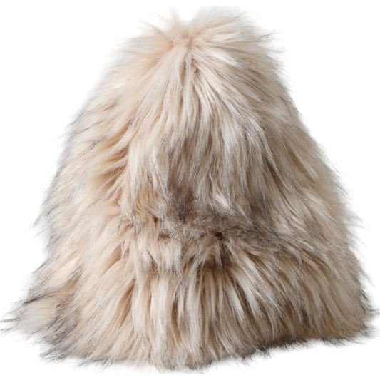 Dolce & Gabbana Beige Acrylic Fur Women Bucket Hat Dolce & Gabbana Dark Gray