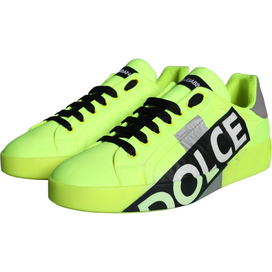 Dolce & Gabbana Neon Green Logo Tape Low Top Sneakers Shoes Dolce & Gabbana Light Goldenrod