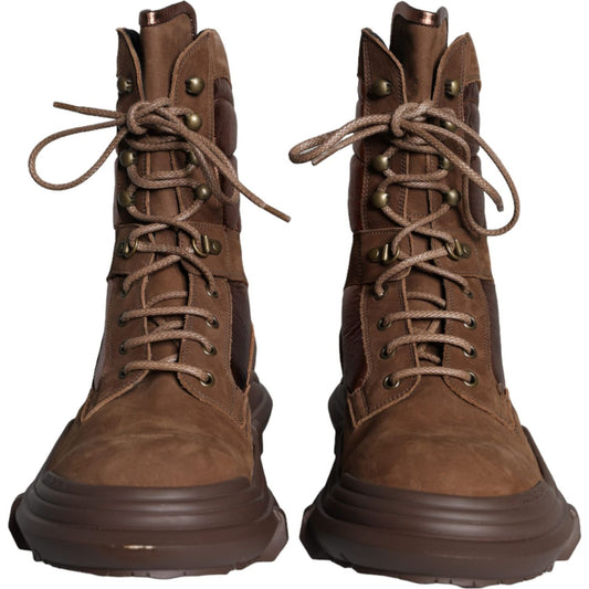 Dolce & Gabbana Brown Suede Leather Military Combat Men Boots Shoes Dolce & Gabbana Dark Olive Green