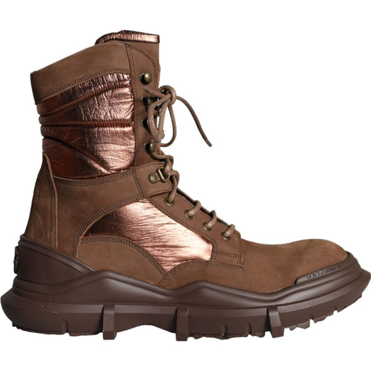 Dolce & Gabbana Brown Suede Leather Military Combat Men Boots Shoes Dolce & Gabbana Dark Olive Green