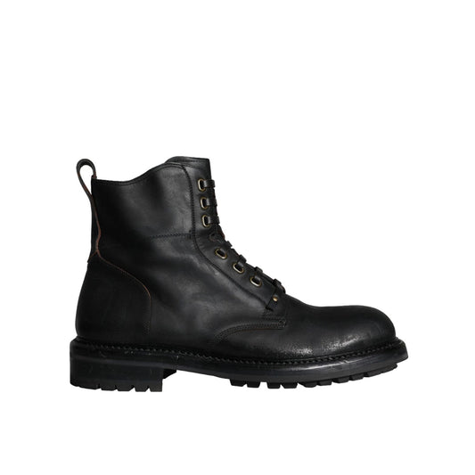 Dolce & Gabbana Black Lace Up Mid Calf Boots Men Shoes