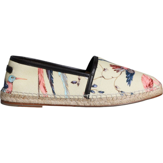 Dolce & Gabbana Beige Floral Canvas Espadrilles Slip On Shoes Dolce & Gabbana Light Gray