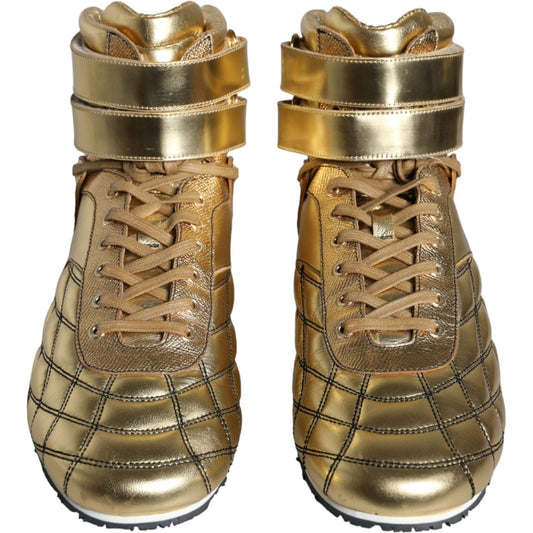 Dolce & Gabbana Gold Leather Sartoria High Top Sneakers Shoes Dolce & Gabbana Dim Gray