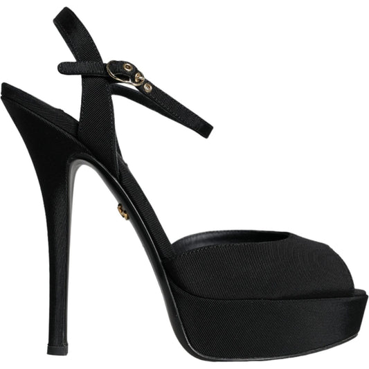 Dolce & Gabbana Black Leather Platform Heels Sandals Shoes Dolce & Gabbana Black