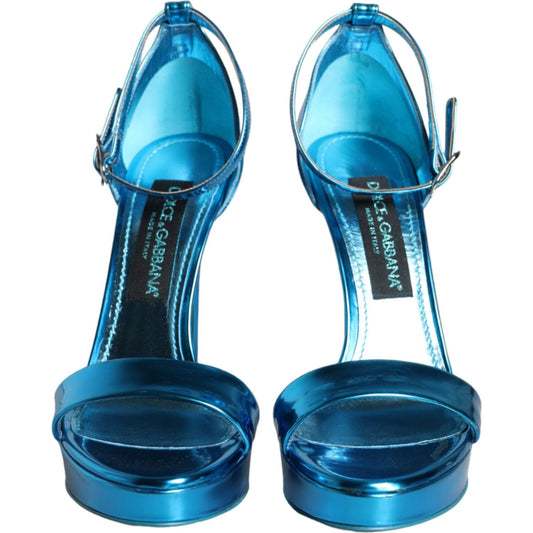 Dolce & Gabbana Metallic Blue Leather Keira Sandals Shoes Dolce & Gabbana Dark Slate Gray