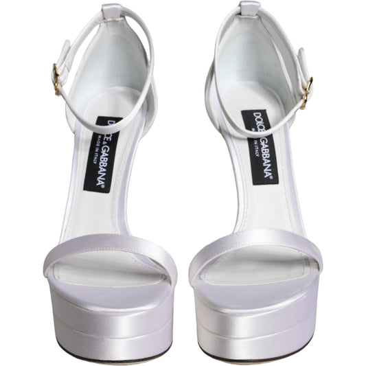 Dolce & Gabbana White Keira Satin Ankle Strap Sandals Shoes Dolce & Gabbana Light Gray