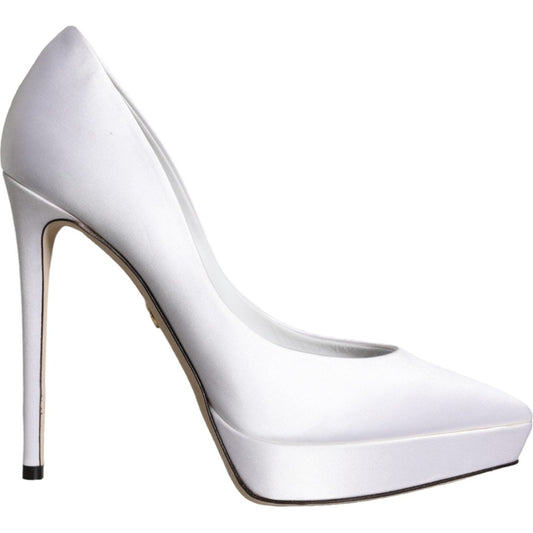 Dolce & Gabbana White Satin Platform High Heels Pumps Shoes Dolce & Gabbana Lavender