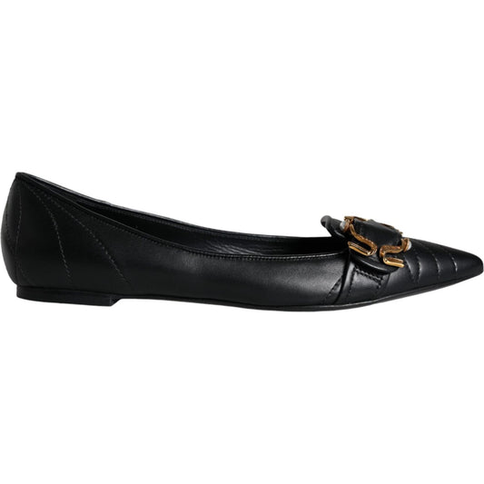 Dolce & Gabbana Black Devotion Leather Pointy Flats Shoes Dolce & Gabbana Black