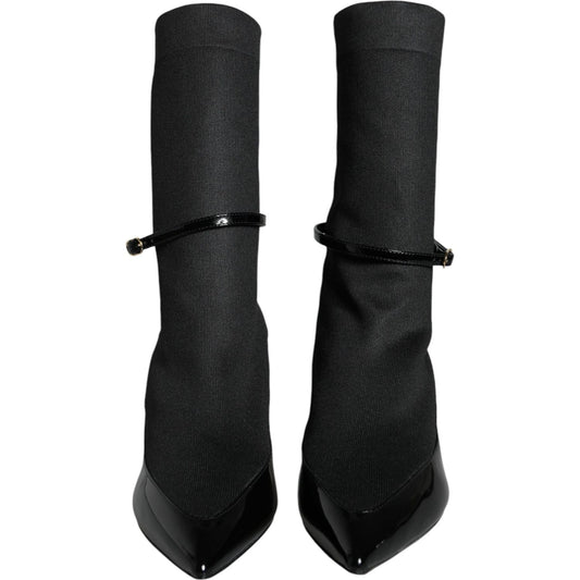 Dolce & Gabbana Black Leather Stilettos Booties Socks Shoes Dolce & Gabbana Black