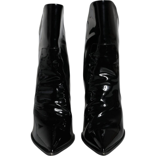 Dolce & Gabbana Black Patent Leather Pointed Ankle Boot Shoes Dolce & Gabbana Black