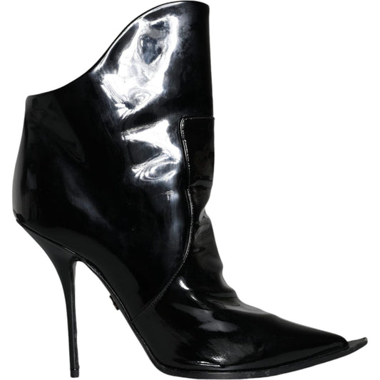 Dolce & Gabbana Black Patent Leather Pointed Ankle Boot Shoes Dolce & Gabbana Black