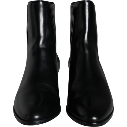 Dolce & Gabbana Black Leather Ankle Boots Booties Shoes Dolce & Gabbana Black