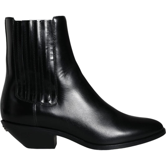 Dolce & Gabbana Black Leather Ankle Boots Booties Shoes Dolce & Gabbana Black
