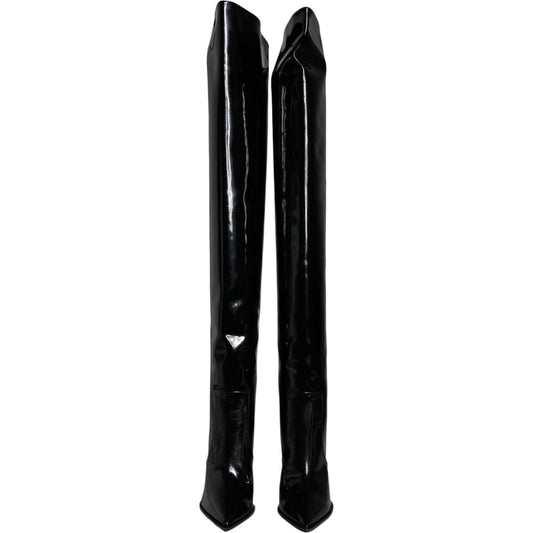 Dolce & Gabbana Black Patent Leather Knee High Boots Shoes Dolce & Gabbana Black