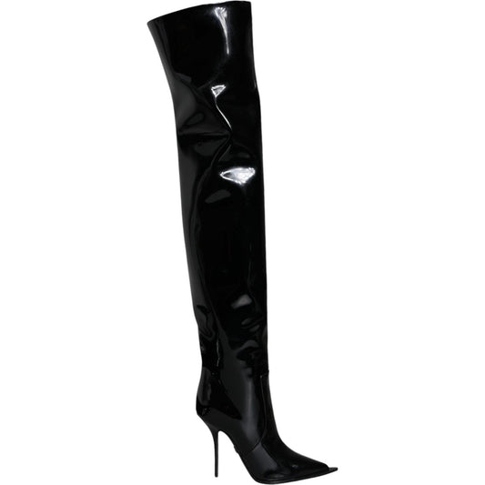 Dolce & Gabbana Black Patent Leather Knee High Boots Shoes Dolce & Gabbana Black