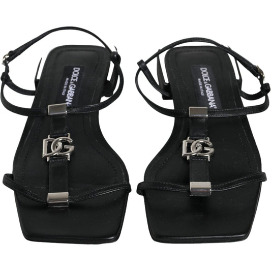 Dolce & Gabbana Black Leather Logo Ankle Strap Keira Sandals Shoes Dolce & Gabbana Black