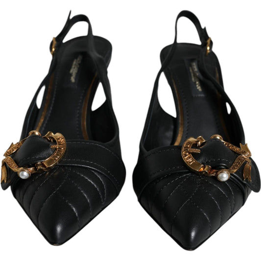 Dolce & Gabbana Black Devotion Leather Heels Slingback Shoes Dolce & Gabbana Black