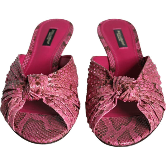 Dolce & Gabbana Pink Python Leather Kitten Heels Slides Shoes Dolce & Gabbana Maroon