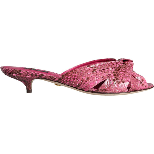 Dolce & Gabbana Pink Python Leather Kitten Heels Slides Shoes Dolce & Gabbana Maroon