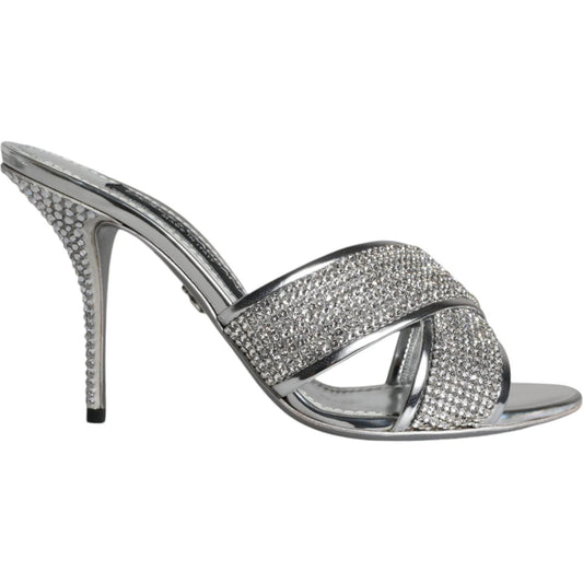 Dolce & Gabbana Silver Crystals Keira Heels Slides Shoes Dolce & Gabbana Light Slate Gray