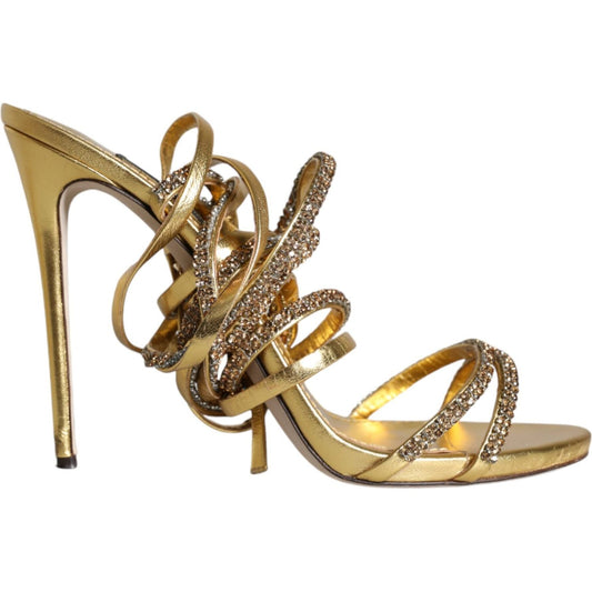 Dolce & Gabbana Gold Crystals Keira Heels Sandals Shoes Dolce & Gabbana Dim Gray