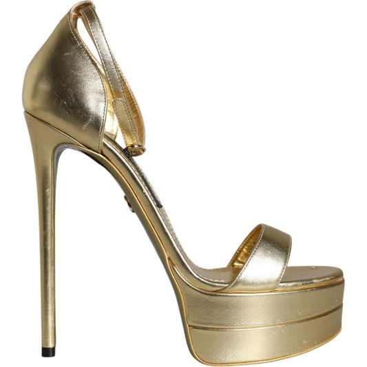 Dolce & Gabbana Gold Leather Platform Keira Sandals Shoes Dolce & Gabbana Dim Gray