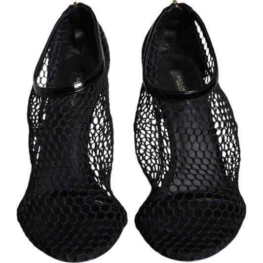 Dolce & Gabbana Black Mesh Leather Heels Keira Sandals Shoes Dolce & Gabbana Black