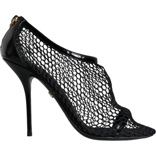 Dolce & Gabbana Black Mesh Leather Heels Keira Sandals Shoes Dolce & Gabbana Black