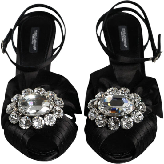 Dolce & Gabbana Black Crystal Ankle Strap Sandals Shoes Dolce & Gabbana Black