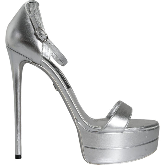 Dolce & Gabbana Silver KEIRA Heels Ankle Strap Sandals Shoes Dolce & Gabbana Dark Gray