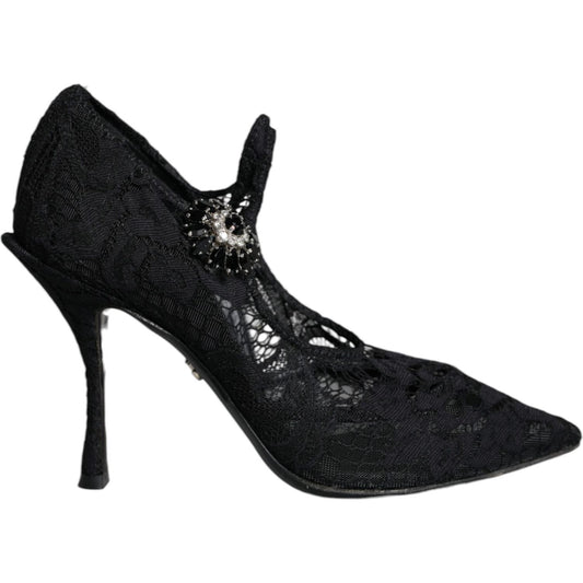 Dolce & Gabbana Black Mary Jane Pumps Lace Crystals Heels Shoes Dolce & Gabbana Black