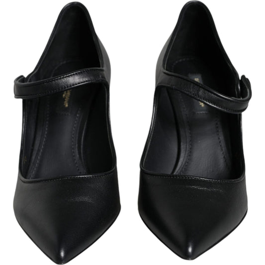 Dolce & Gabbana Black Leather Logo Heels Mary Janes Pumps Shoes Dolce & Gabbana Black
