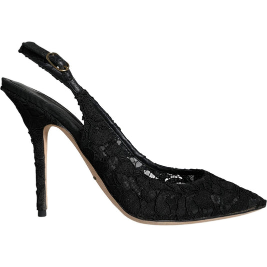 Dolce & Gabbana Black Taormina Lace Bellucci Slingbacks Shoes Dolce & Gabbana Black
