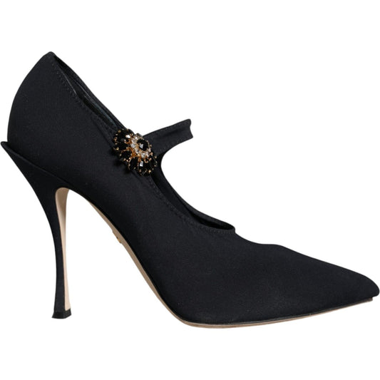 Dolce & Gabbana Black Mary Jane Jersey Crystal Pumps Shoes Dolce & Gabbana Black