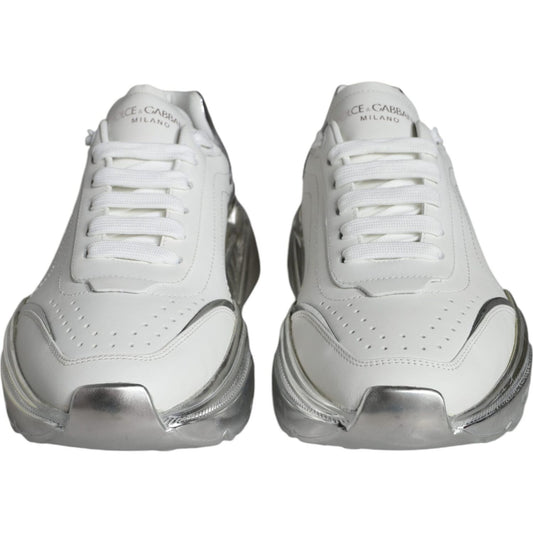 Dolce & Gabbana White Silver Daymaster Leather Sneakers Shoes Dolce & Gabbana Light Gray