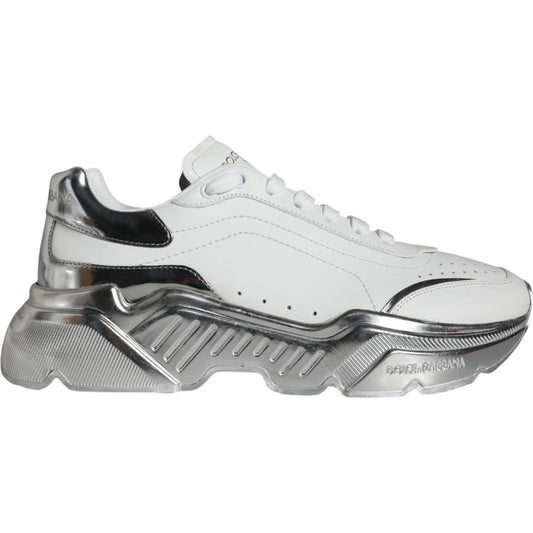 Dolce & Gabbana White Silver Daymaster Leather Sneakers Shoes Dolce & Gabbana Gray