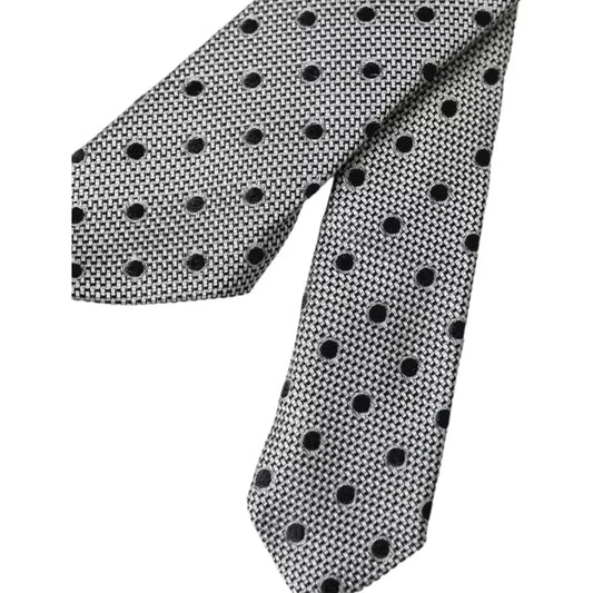 Dolce & Gabbana Black White Dot Fantasy Silk Adjustable Men Tie Dolce & Gabbana Dark Gray