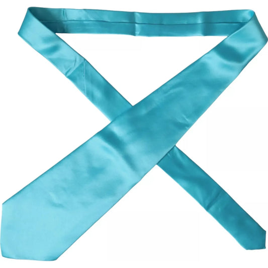 Dolce & Gabbana Light Blue Satin Silk Wide Adjustable Men Tie Dolce & Gabbana Steel Blue