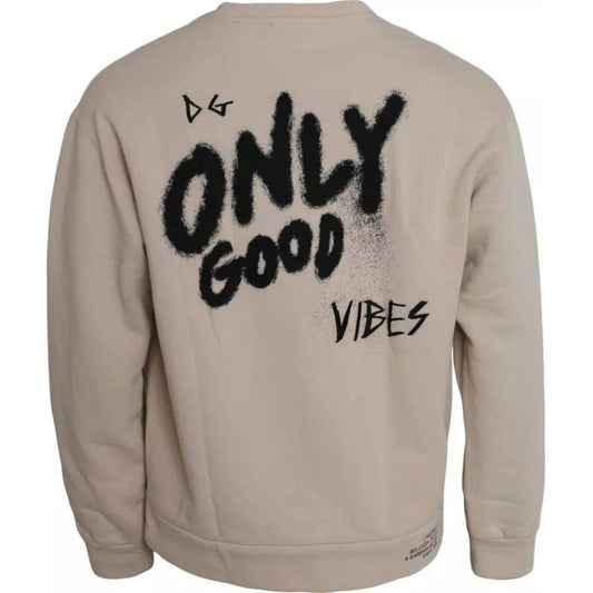 Dolce & Gabbana Beige Cotton Crew Neck Sweatshirt Sweater Dolce & Gabbana Rosy Brown