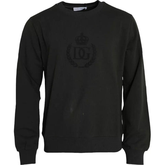 Dolce & Gabbana Green Logo Cotton Crew Neck Pullover Sweater Dolce & Gabbana Black