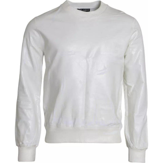 Dolce & Gabbana White Cotton Crew Neck Sweatshirt Sweater Dolce & Gabbana Light Gray
