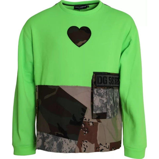 Dolce & Gabbana Green Patchwork Heart Crew Neck Pullover Sweater Dolce & Gabbana Medium Sea Green