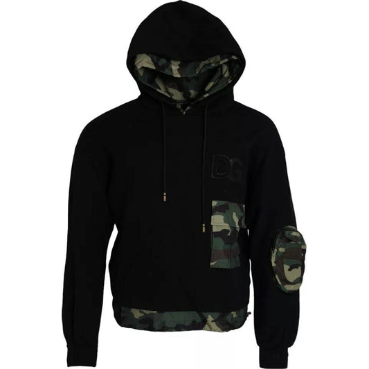 Dolce & Gabbana Black Camouflage Hooded Sweatshirt Sweater Dolce & Gabbana Black
